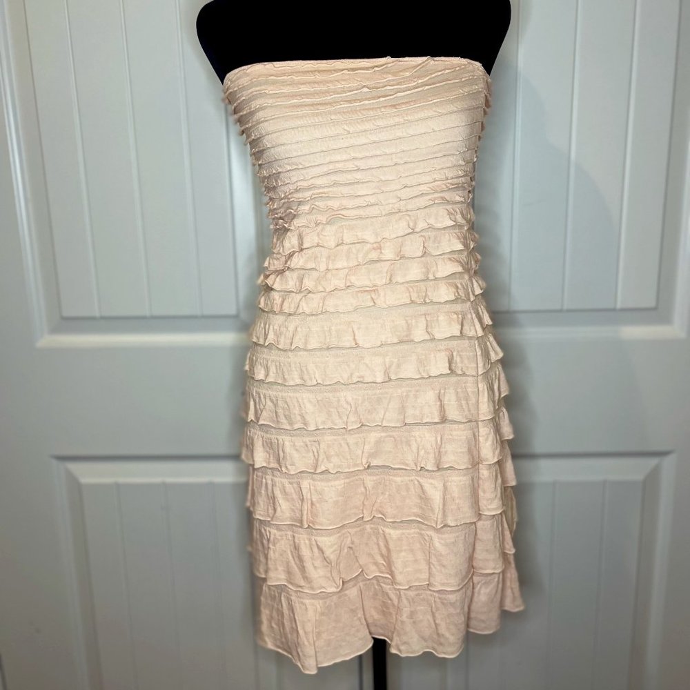 Express pink cascading ruffle strapless cotton dress - XS